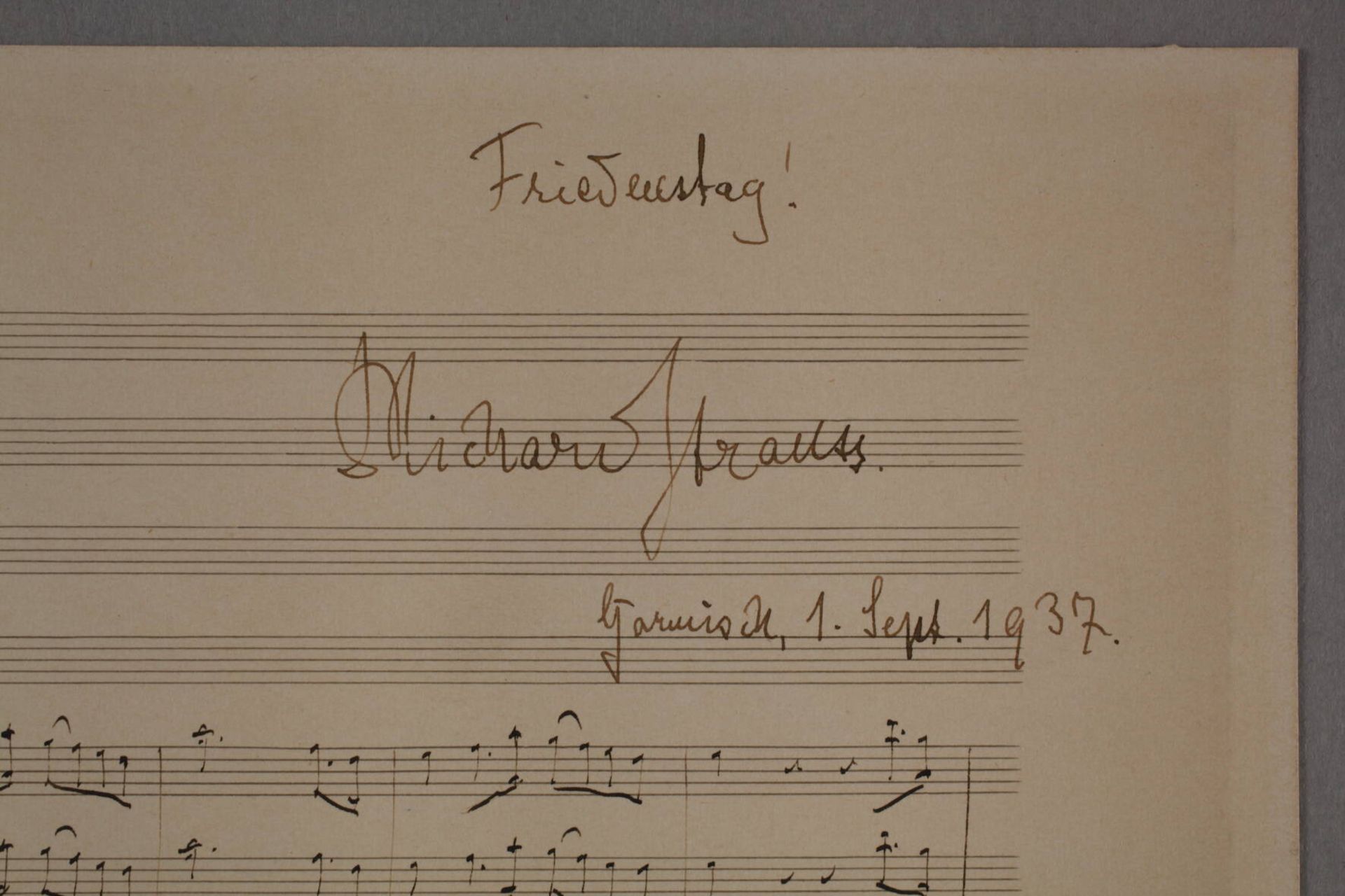 Autograph Partiturseite Richard Straussaus der Oper Friedenstag, im Kopf Autograph "Meinem lieben - Bild 2 aus 4