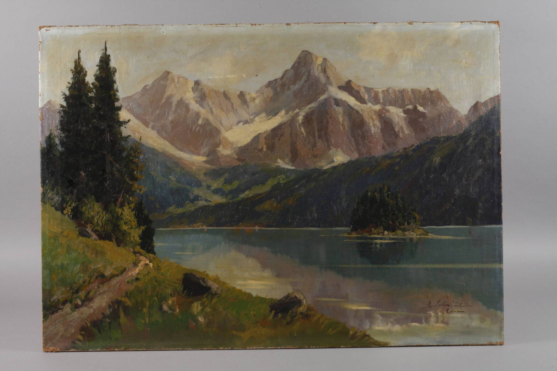 Adolf Schlüter, Sommerliche EibseeansichtBlick über den See auf das imposante Zugspitzmassiv, - Bild 2 aus 5
