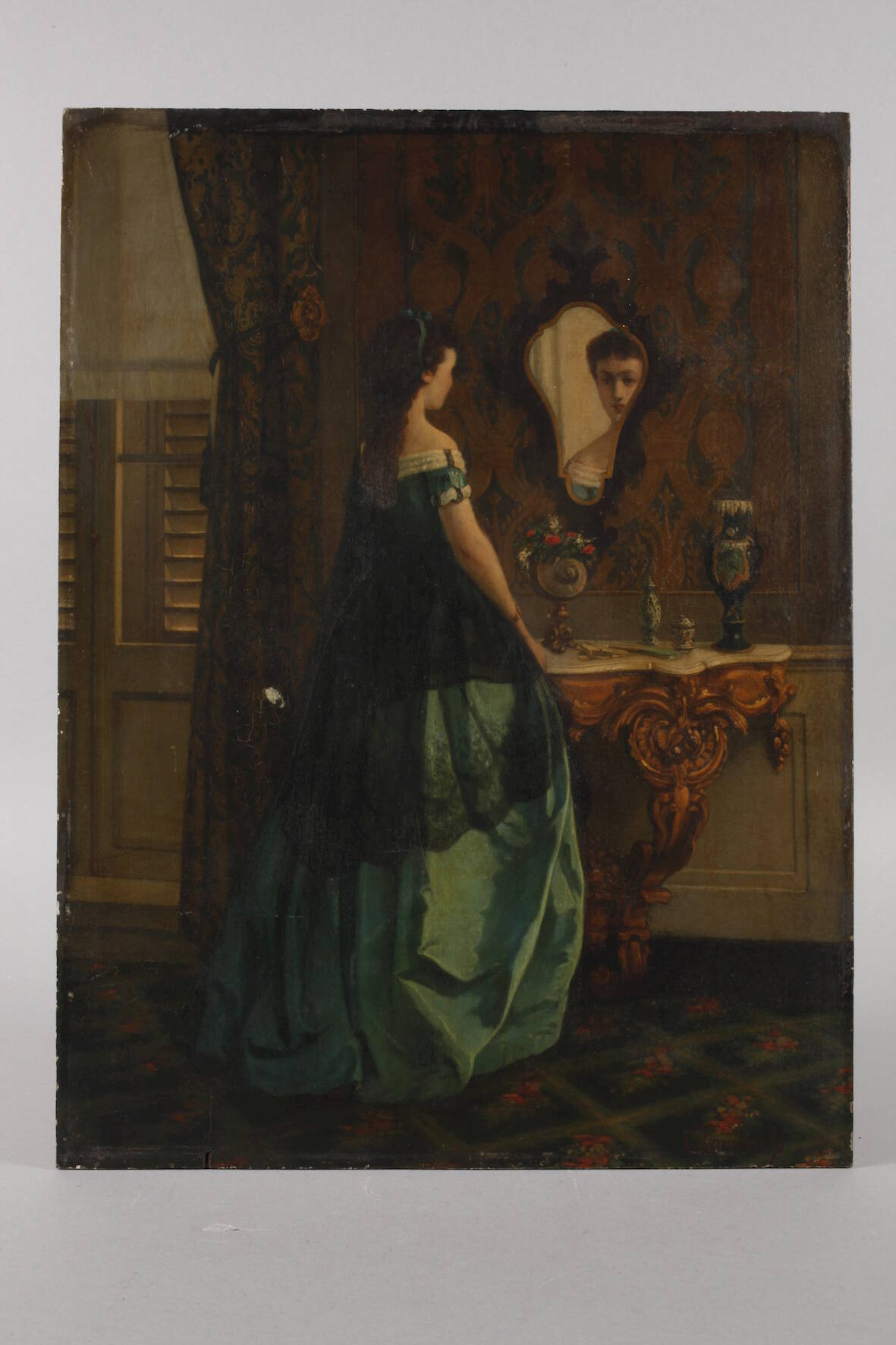 Edmond Lambrichs, Dame im Interieurjunge Frau in herrschaftlicher Garderobe im Historismusinterieur, - Image 2 of 5