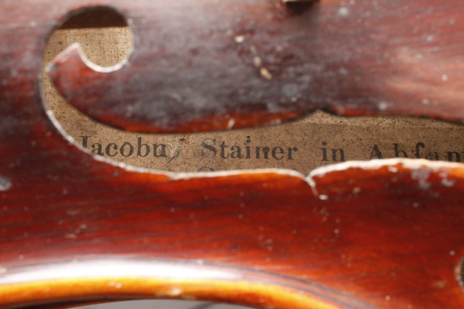 Violineum 1900, innen Modellzettel Jacobus Stainer in Absam, geteilter, gleichmäßig geflammter Boden - Image 7 of 8