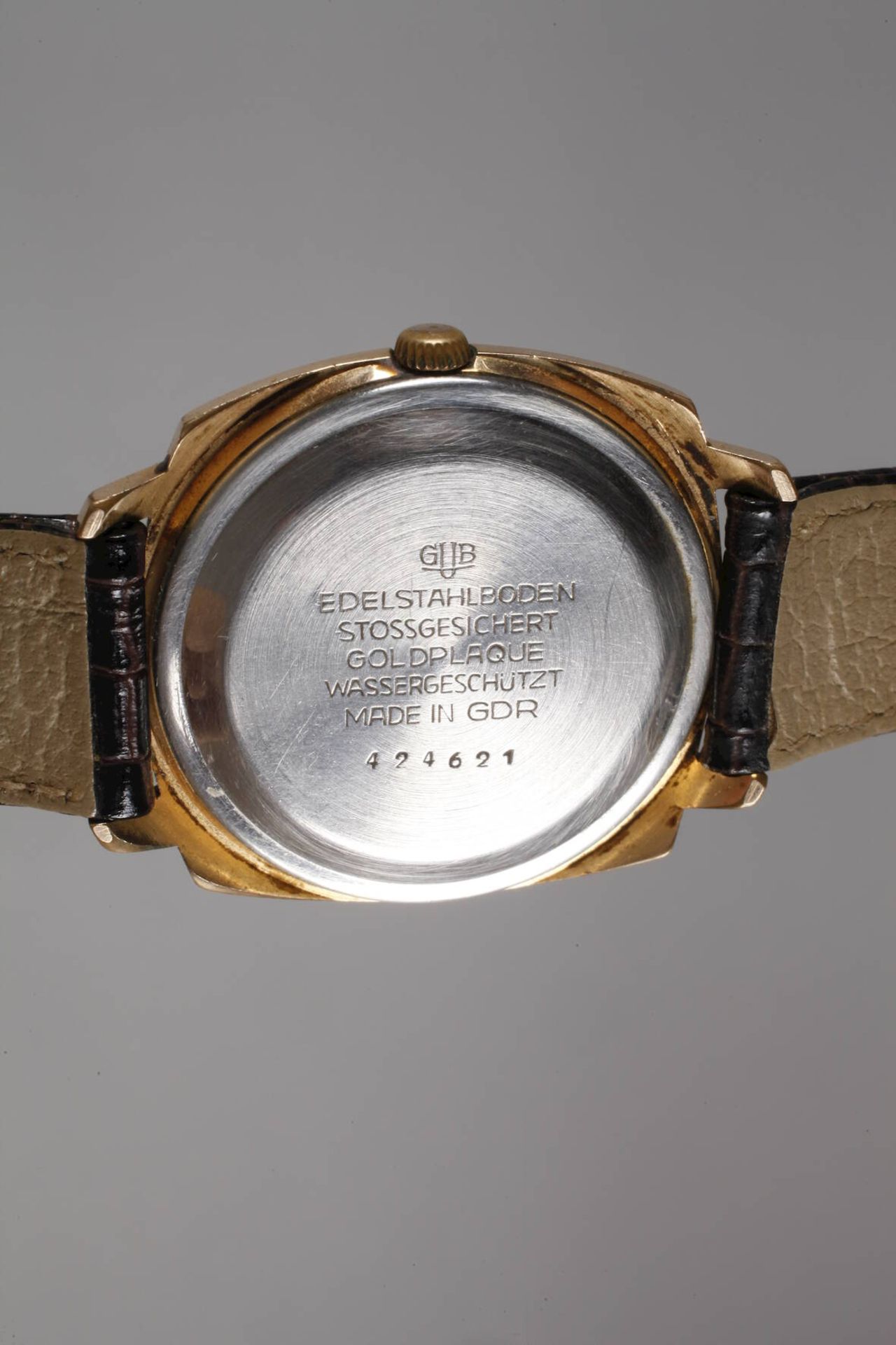 Herrenarmbanduhr GlashütteModell Spezimatic, um 1970, Automatikwerk mit 26 Steinen, vergoldetes - Bild 3 aus 3