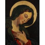 MadonnaBildnis von Maria, mit vor der Brust gekreuzten Armen und Heiligenschein, Öl und Goldbronze