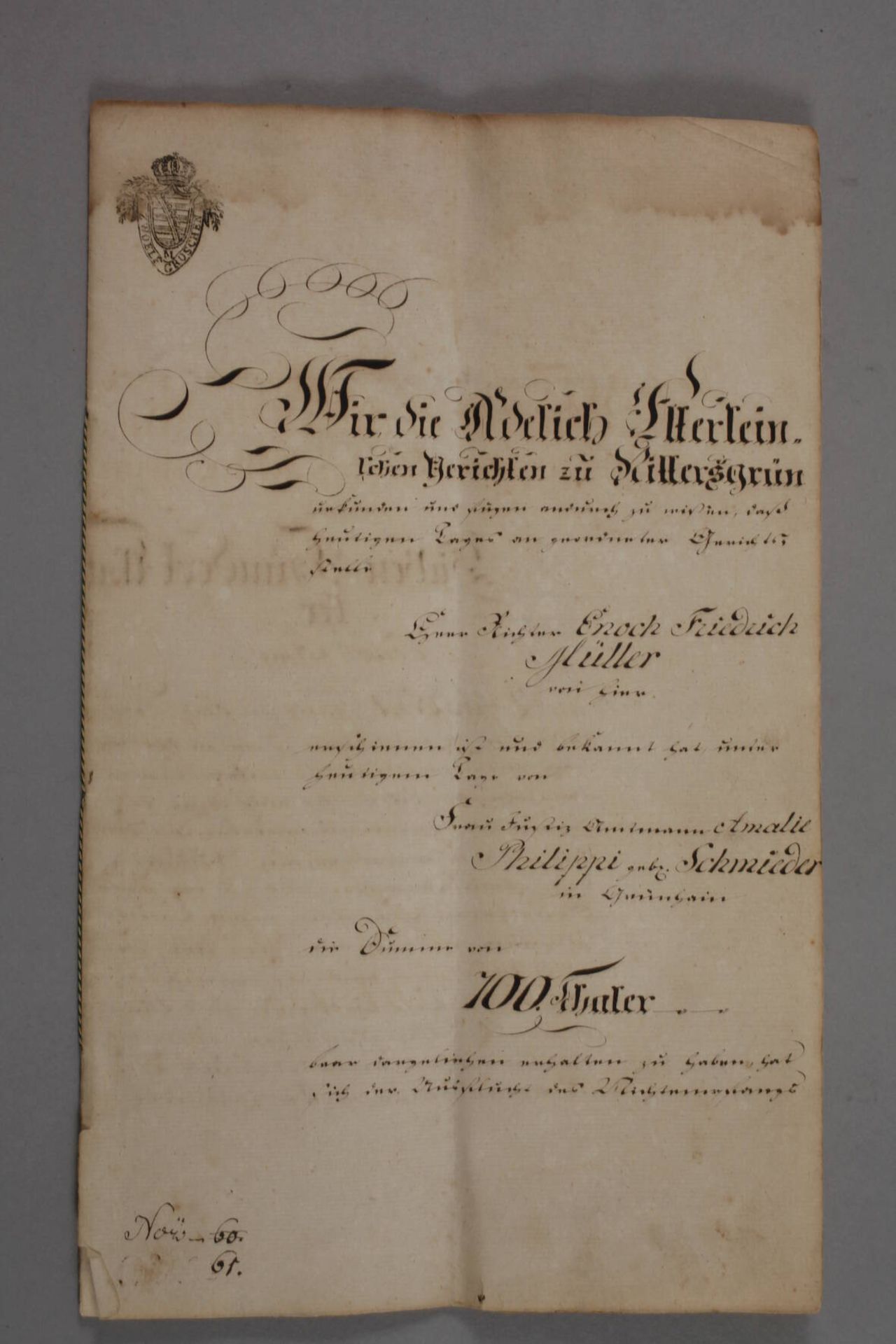 Zwei Dokumente 19. Jh. ErzgebirgeHypothekenbrief für Herrn Lohgerbermeister Gotthelf Friedrich Meyer - Image 4 of 6