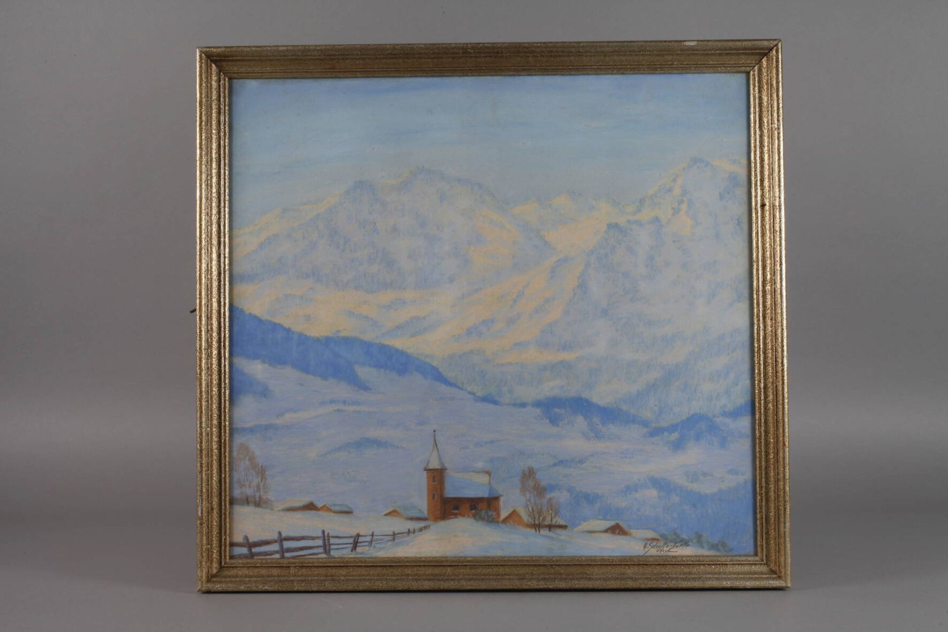 Ernst Schulte-Noelle, Winter in den BergenBlick auf eine verschneite Siedlung mit Kirche vor - Image 2 of 3