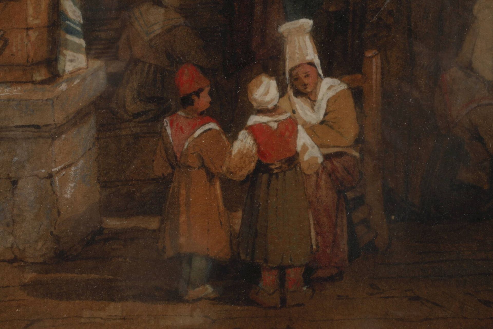 Samuel Prout, Beim Stoffhändlergotisches Portal mit einem Stoffhandel und Kindern, die - Image 4 of 5