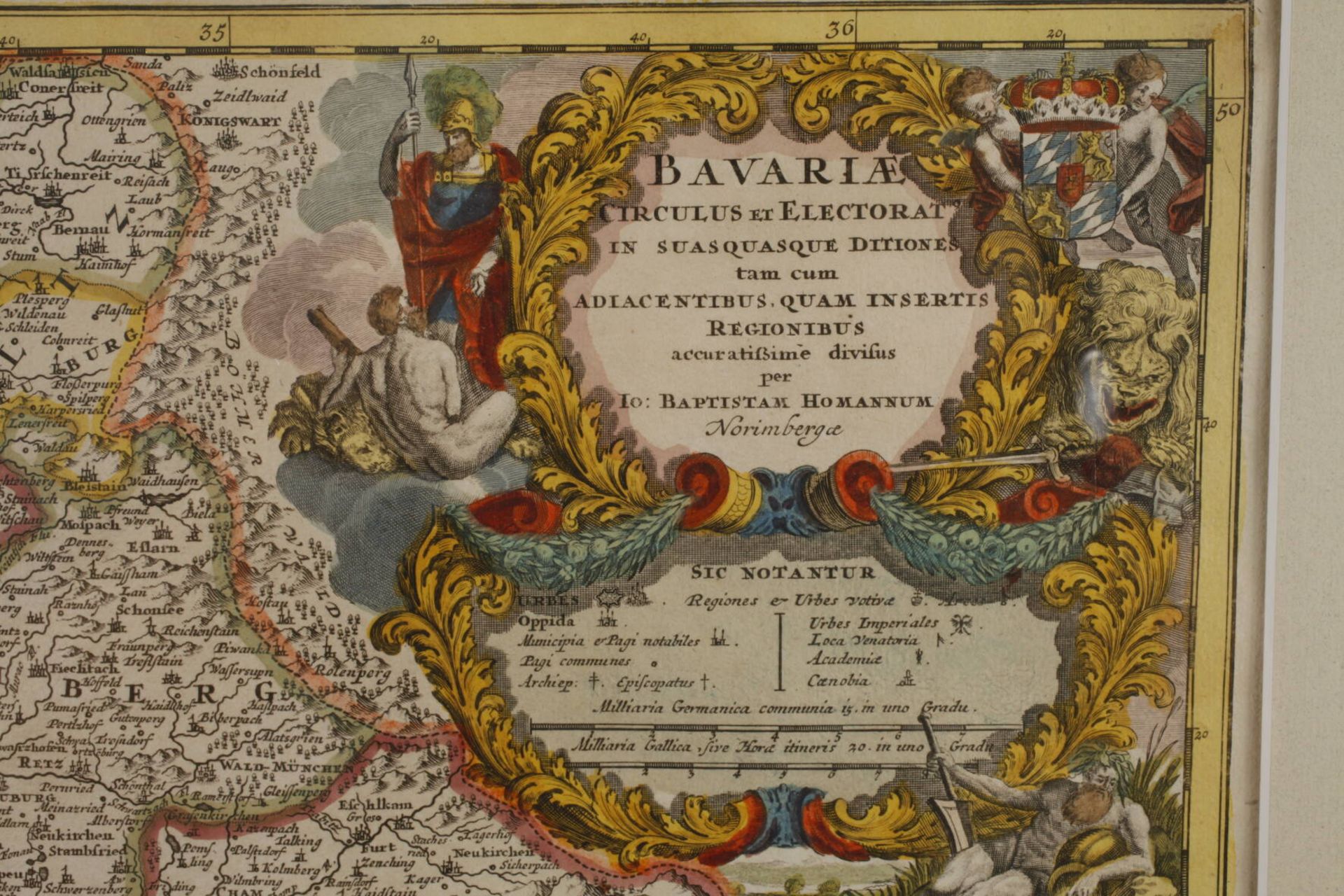 Johann Baptista Homann, Kupferstichkarte Bayernoben rechts prächtige figürliche Kartusche und hierin - Image 3 of 3