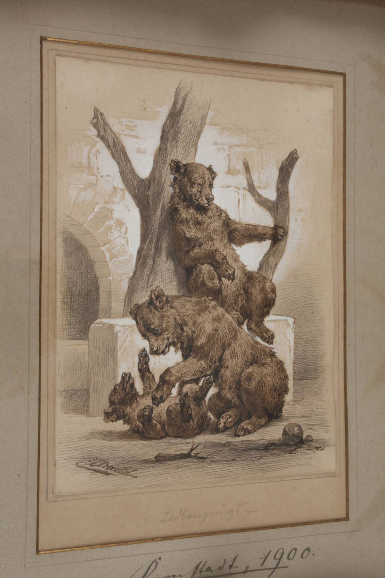 Carl Johann Arnold, "Stillvergnügt"spielende Bären im Gehege, poesievolle, gekonnt erfasste - Bild 2 aus 6