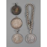 Vier Münzanhängerdreimal ein 3-Mark-Stück Kaiserreich, einmal ein Vereinstaler Frankfurt 1865,