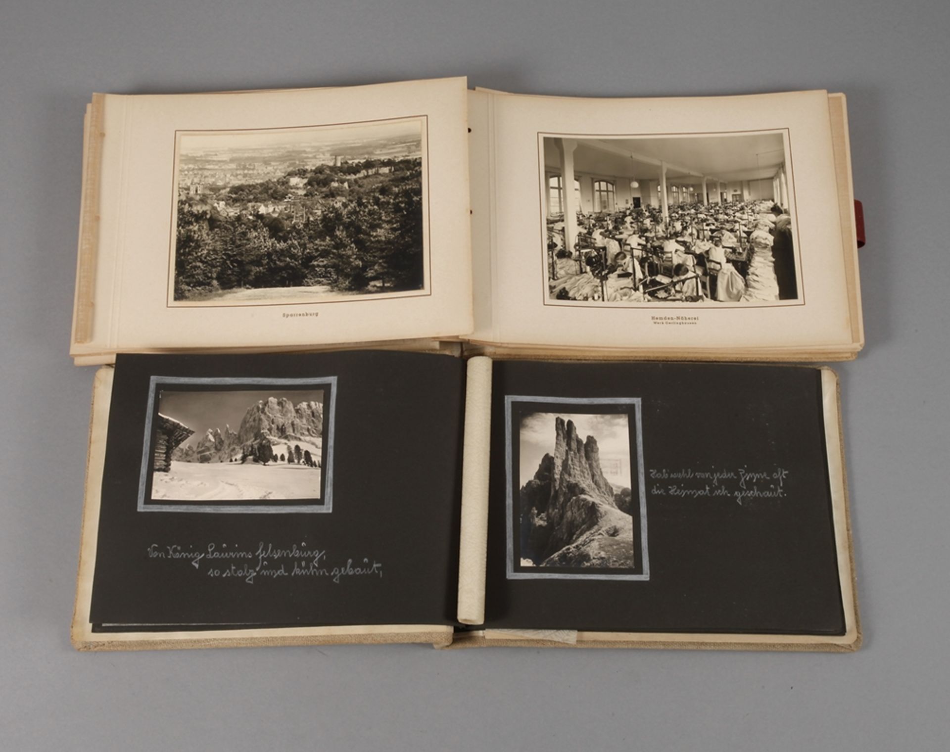 Zwei Fotoalben um 1930ein Reisefotoalbum Süddeutschland mit montierten Postkarten und