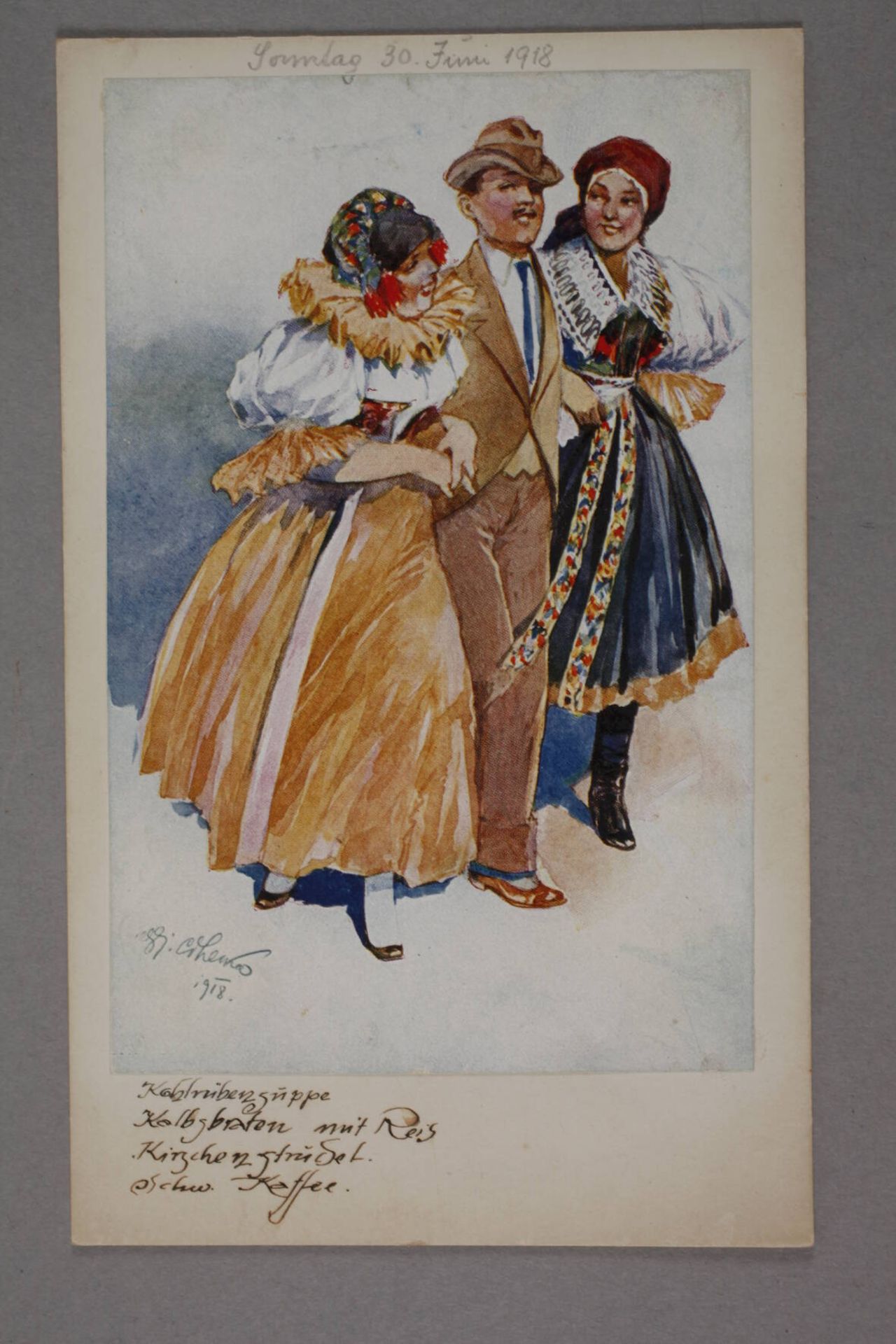 Oldřich Cihelka, Sammlung gemalte Menükarten106 mit Deckfarben und Aquarell gemalte Menükarten und - Image 6 of 8