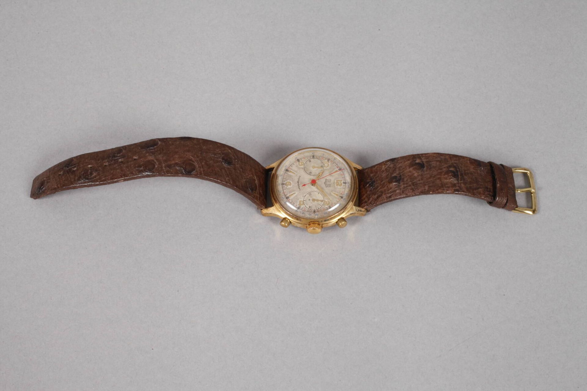 Herrenarmbanduhr Glashütte1950er Jahre, GUB, Chronograph, Kal. 64, in vergoldetem Gehäuse, - Image 2 of 4