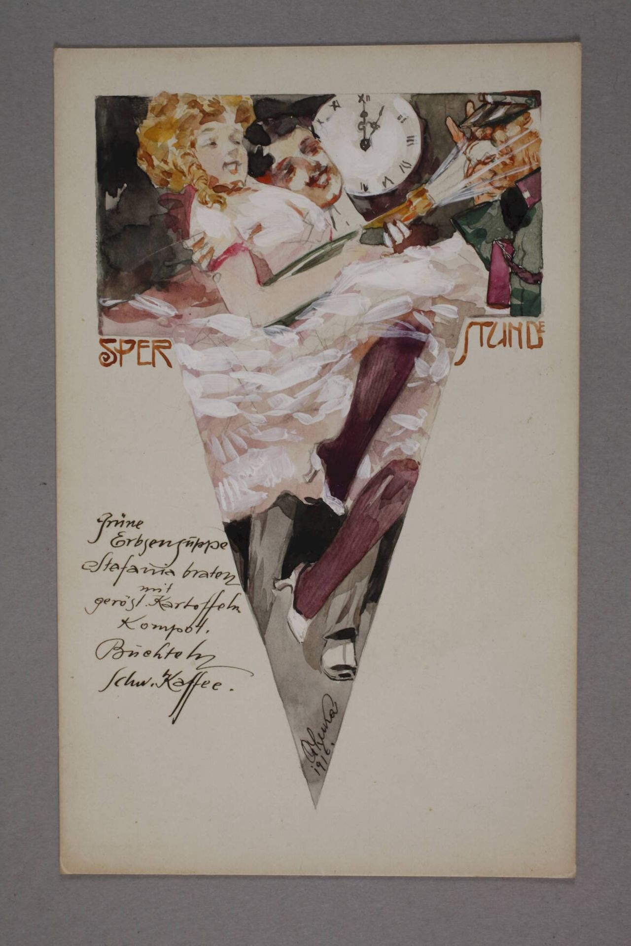 Oldřich Cihelka, Sammlung gemalte Menükarten106 mit Deckfarben und Aquarell gemalte Menükarten und - Image 2 of 8