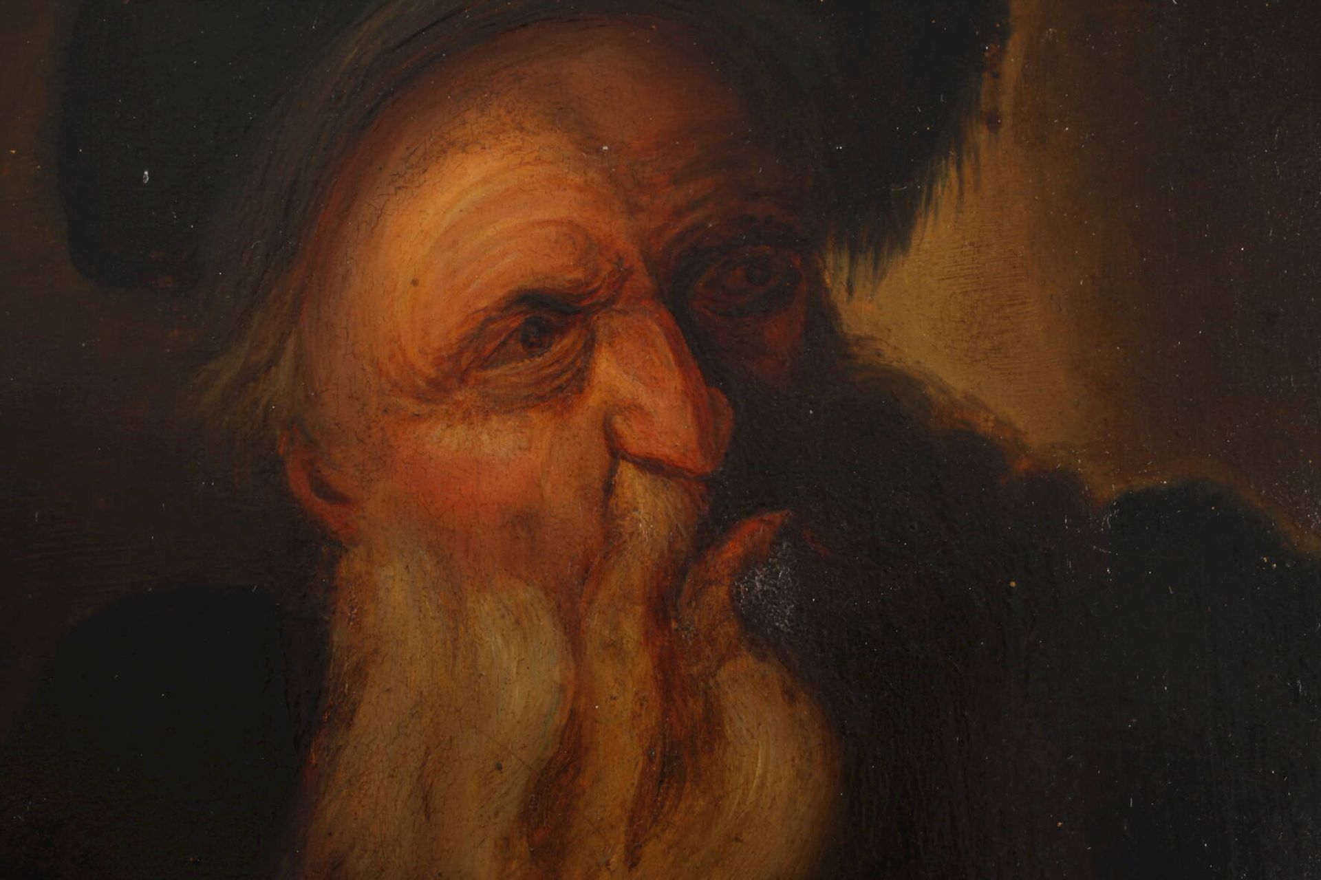 Portrait eines alten MannesBildnis eines älteren Mannes mit Bart und Mütze vor dunklem Grund, - Image 3 of 4