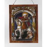 Bleiverglasung Heiliger MartinDold-Zürich, Ende 19. Jh., feine Historienmalerei auf Farbglas, ein