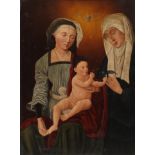 Anna Selbdrittdas einem Vogel Kirschen fütternde Jesuskind auf dem Schoß seiner Mutter Maria und