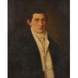 HerrenportraitBildnis eines Herren, mit cremefarbener Weste und schwarzem Gehrock, mit auf dem