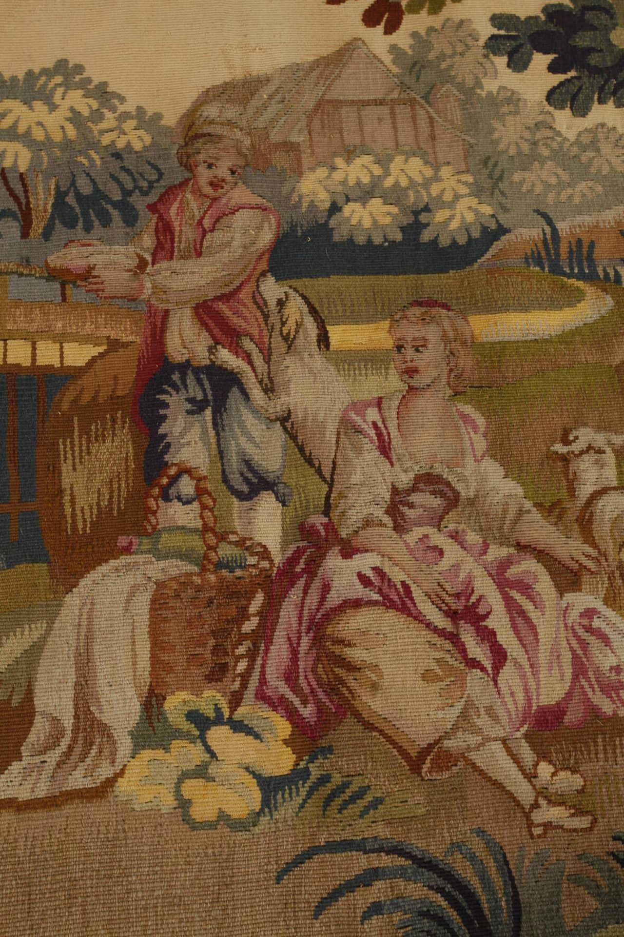 Gobelin19. Jh., unsigniert, in barocker Manier festgehaltene Schäferszene in weiter, idealisierter - Image 2 of 5