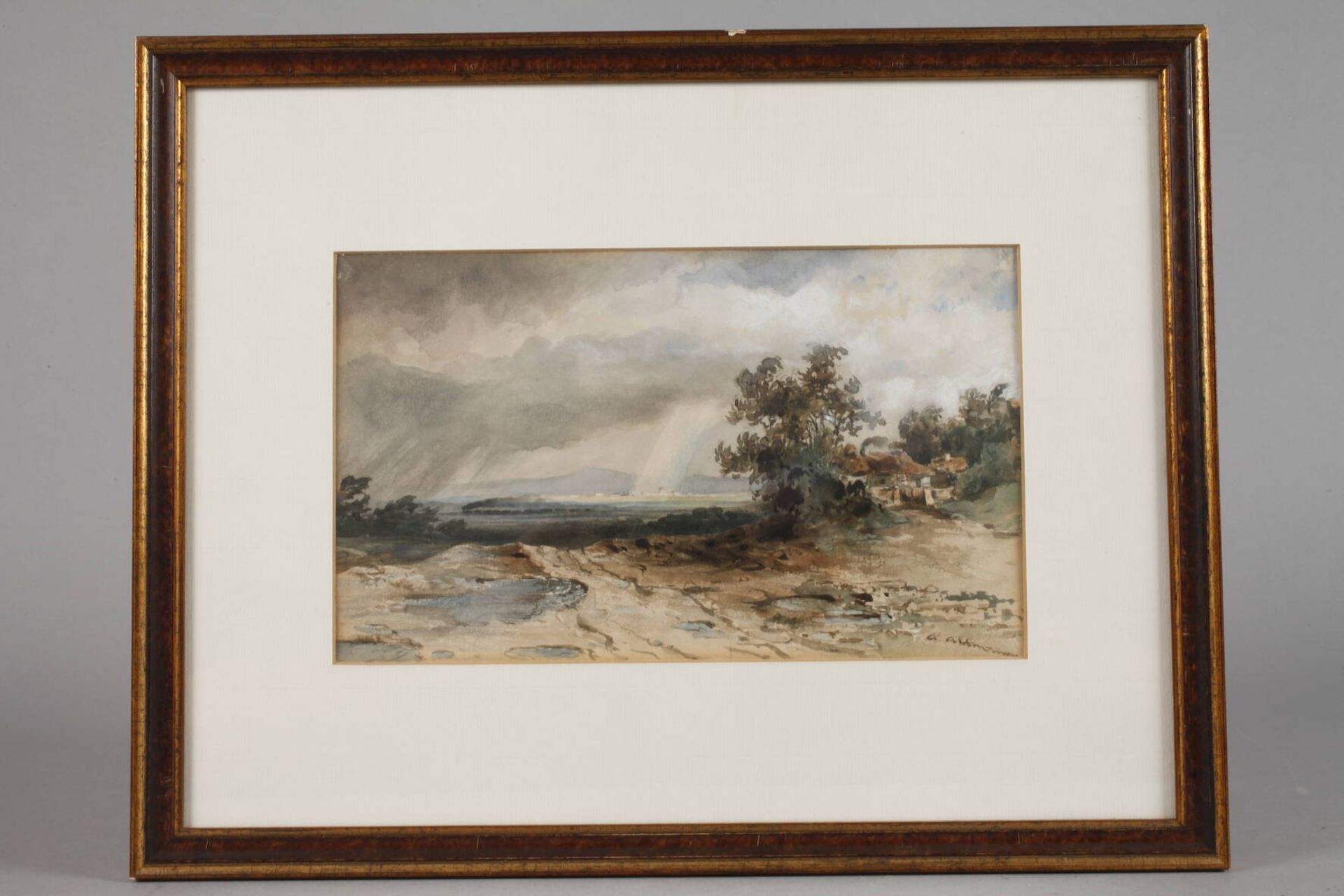 Anton Altmann d. J., Landschaft mit RegenbogenLandschaft des Voralpenlandes mit kleinem Gehöft und - Image 2 of 3