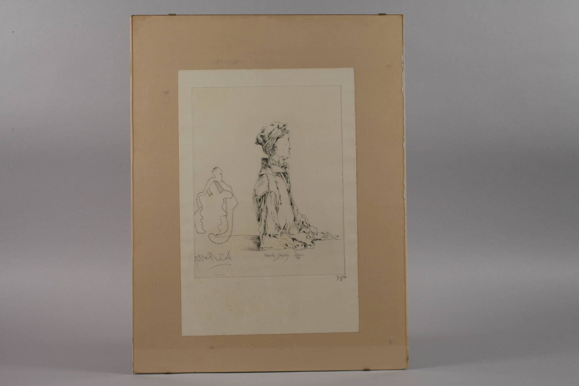 Horst Janssen, "Heinrich Schwartz n. Dürer"Halbfigur von der Seite eines hageren Mannes, unter der - Image 2 of 3