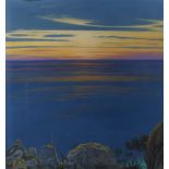 Walther Gasch, "Abendstimmung…"Blick von einer Anhöhe mit Kakteen, auf das stille blaue Meer mit