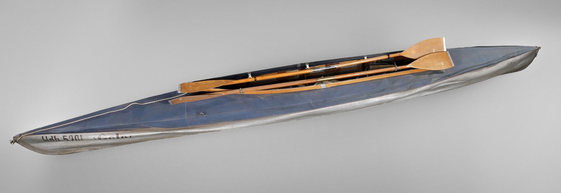Faltboot1960er Jahre, gemarkt Klepper Hdb 5201 Golo sowie bezeichnet Aerius, großes Kanu mit Skelett