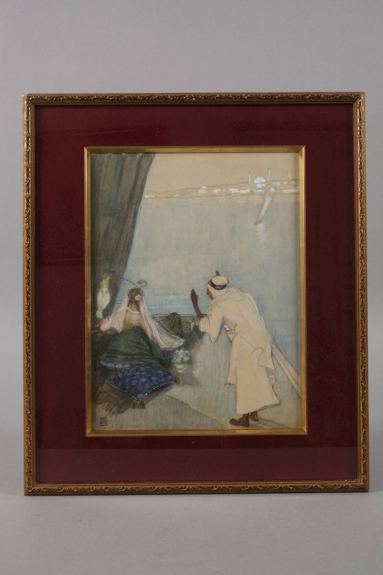 Karl Maria Lechner, attr., Orientalische Szeneauf einer Decke mit Kissen ruhende Orientalin, über - Image 3 of 3
