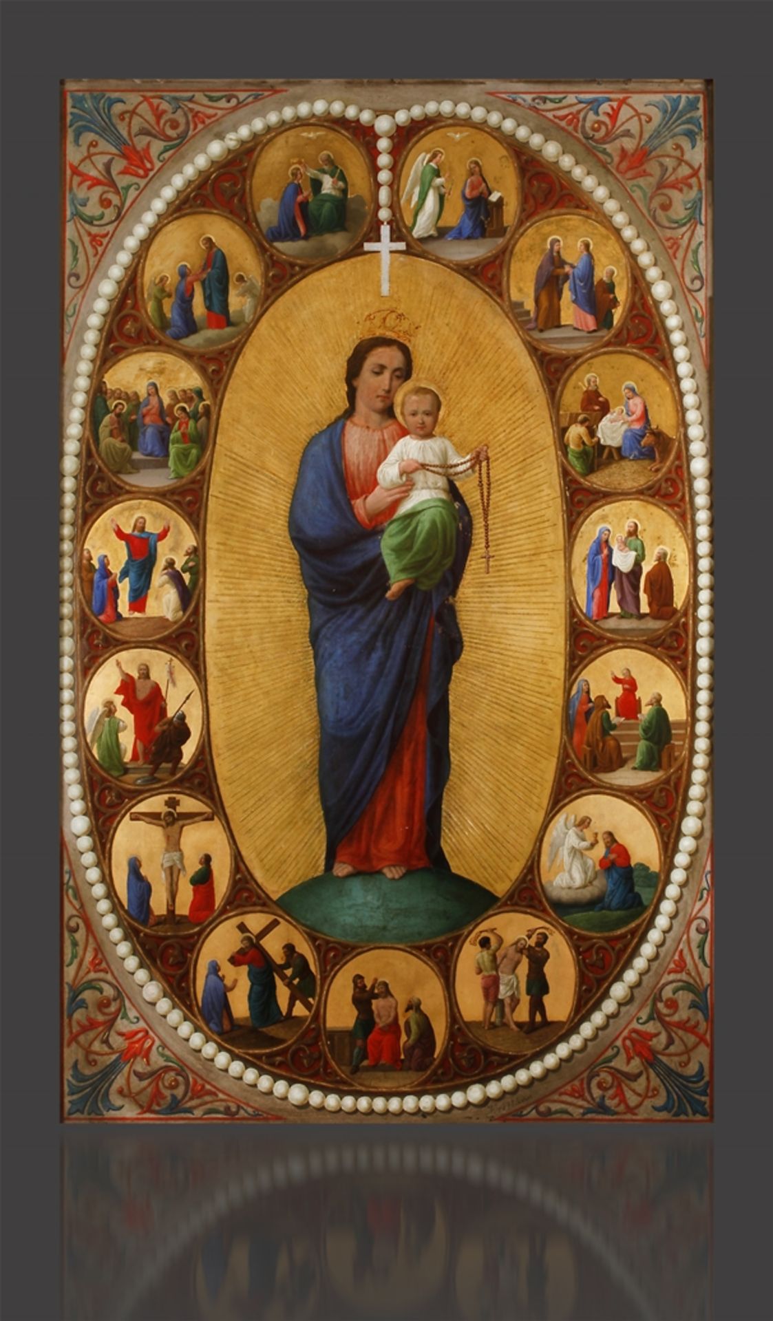 Josef Mánes, RosenkranzmadonnaMaria mit dem Jesuskind im Arm, welches einen Rosenkranz in seinen