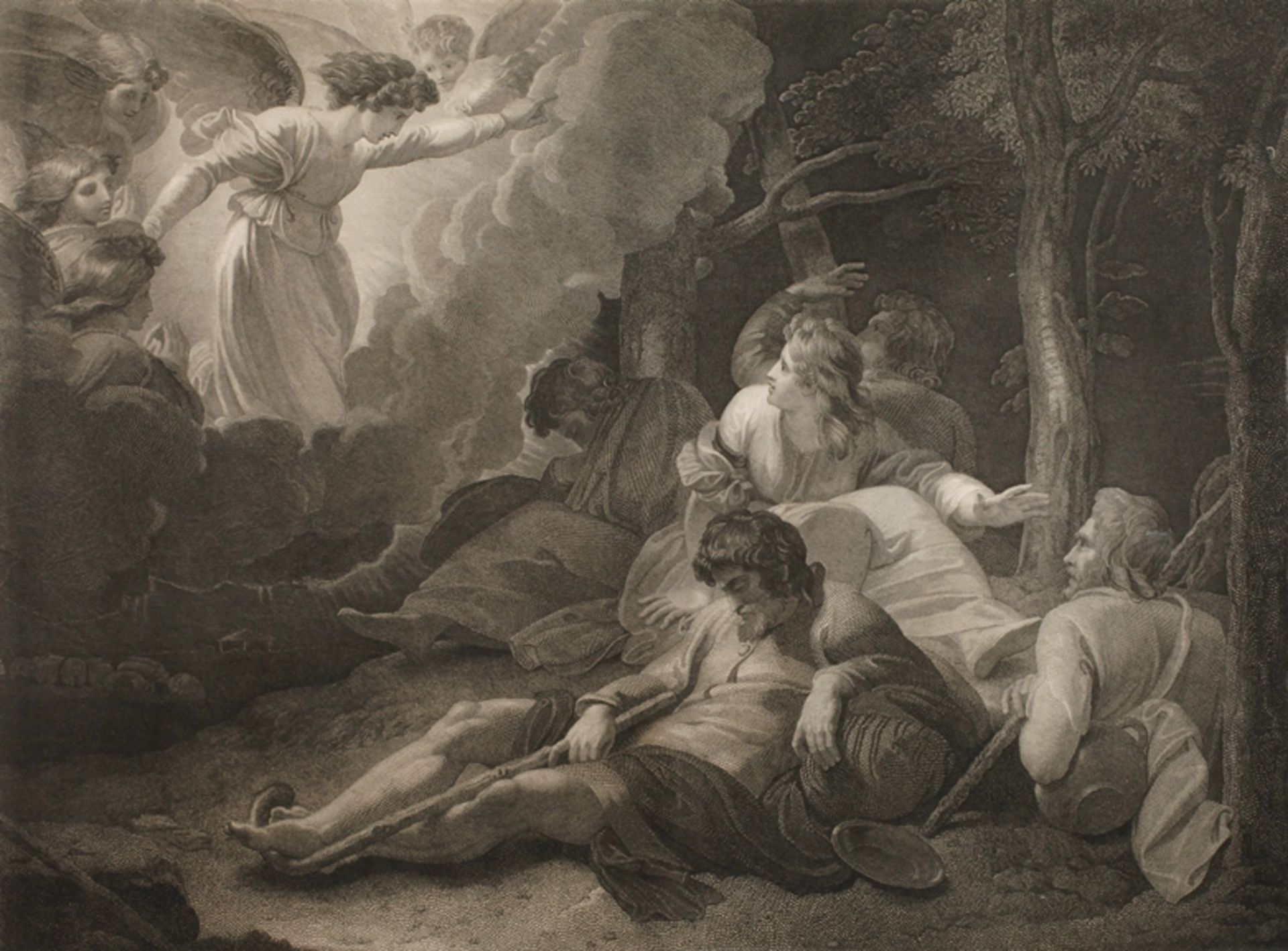 William Skelton, Die Engel erscheinen den HirtenFrauen wecken die schlummernden Hirten, um die