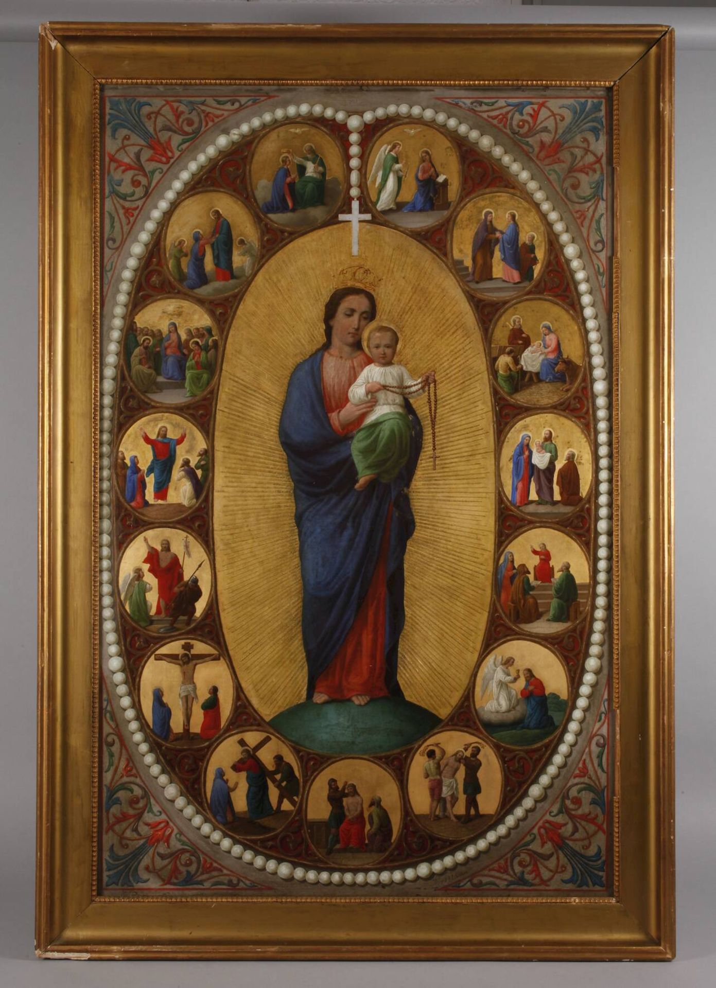 Josef Mánes, RosenkranzmadonnaMaria mit dem Jesuskind im Arm, welches einen Rosenkranz in seinen - Image 2 of 10