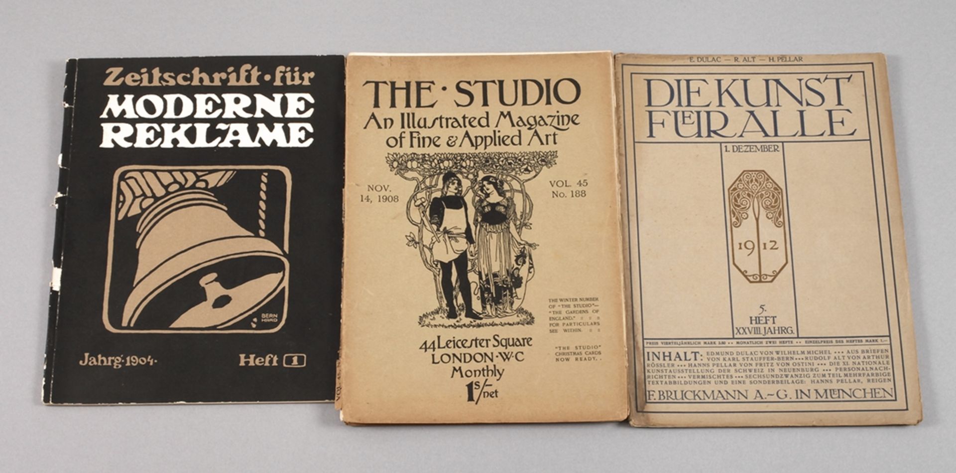 Drei Kunstzeitschriften JugendstilZeitschrift für Moderne Reklame, Heft 1, 1904. - The Studio, an