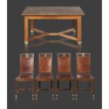 Tisch und vier Stühle Joseph Maria Olbrichum 1913, passend zu Buffet und Salonschrank, Eiche
