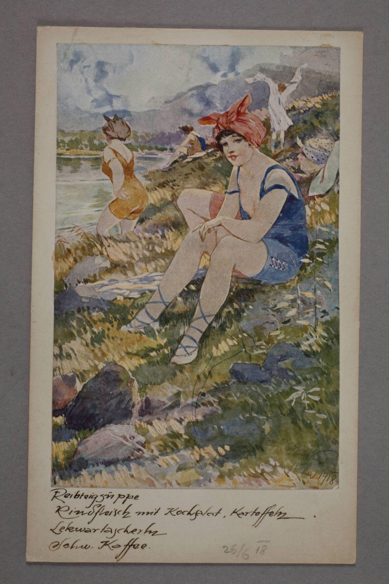 Oldřich Cihelka, Sammlung gemalte Menükarten106 mit Deckfarben und Aquarell gemalte Menükarten und - Image 7 of 8