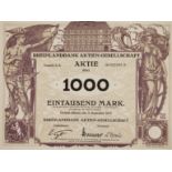 Aktie Rheinlandbanküber 1000 Mark, Biebrich 3. September 1923, ungefaltet, nur an den Ecken