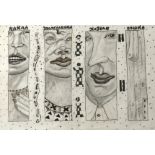 Igor Andreev, Figurative Kompositiondrei nebeneinander angeordnete Gesichtsausschnitte, im oberen
