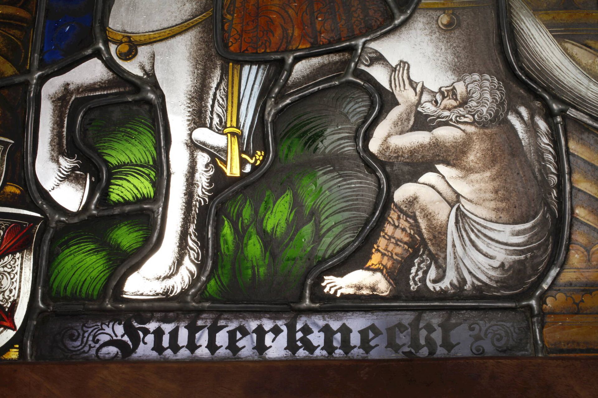 Bleiverglasung Heiliger MartinDold-Zürich, Ende 19. Jh., feine Historienmalerei auf Farbglas, ein - Bild 3 aus 3