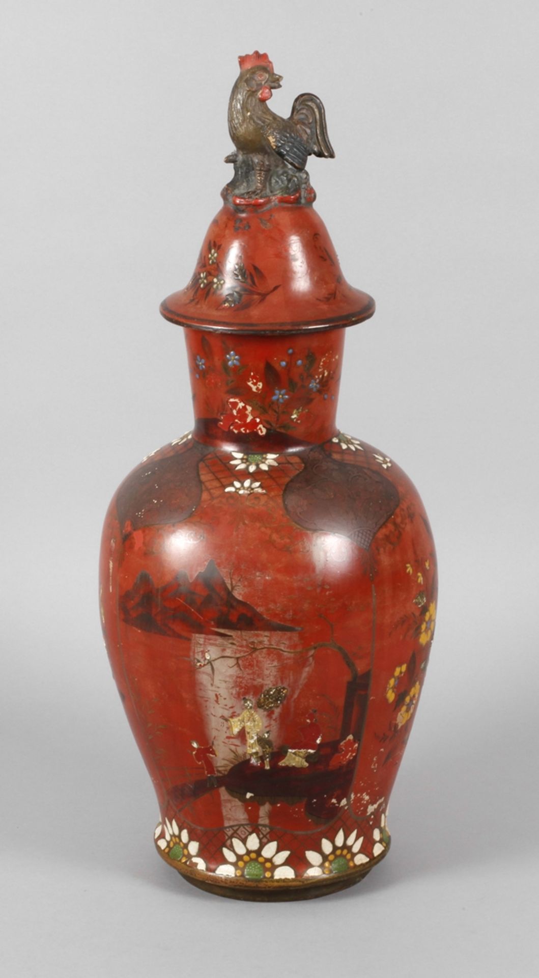 Große Berliner Lackvase mit Chinoiserien1. Hälfte 19. Jh., ungemarkt, cremefarbener Scherben mit