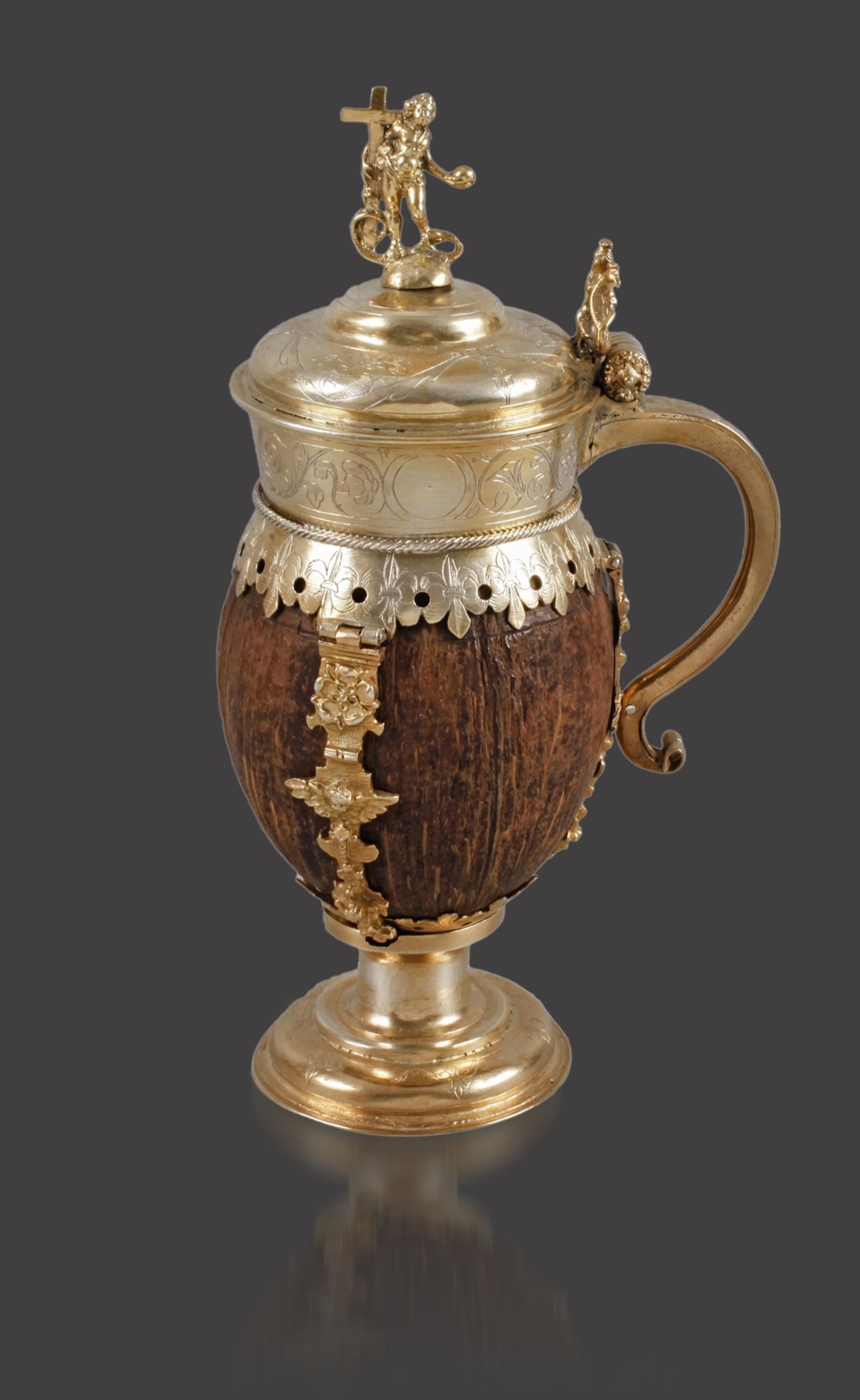 Seltener Kokosnusshumpenwohl Siebenbürgen, um 1570-1580, Montierung Silber vergoldet, die