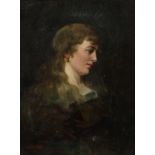Austen, FrauenbildnisPortrait einer jungen Frau, mit langem Haar und großem Hut, vor dunklem
