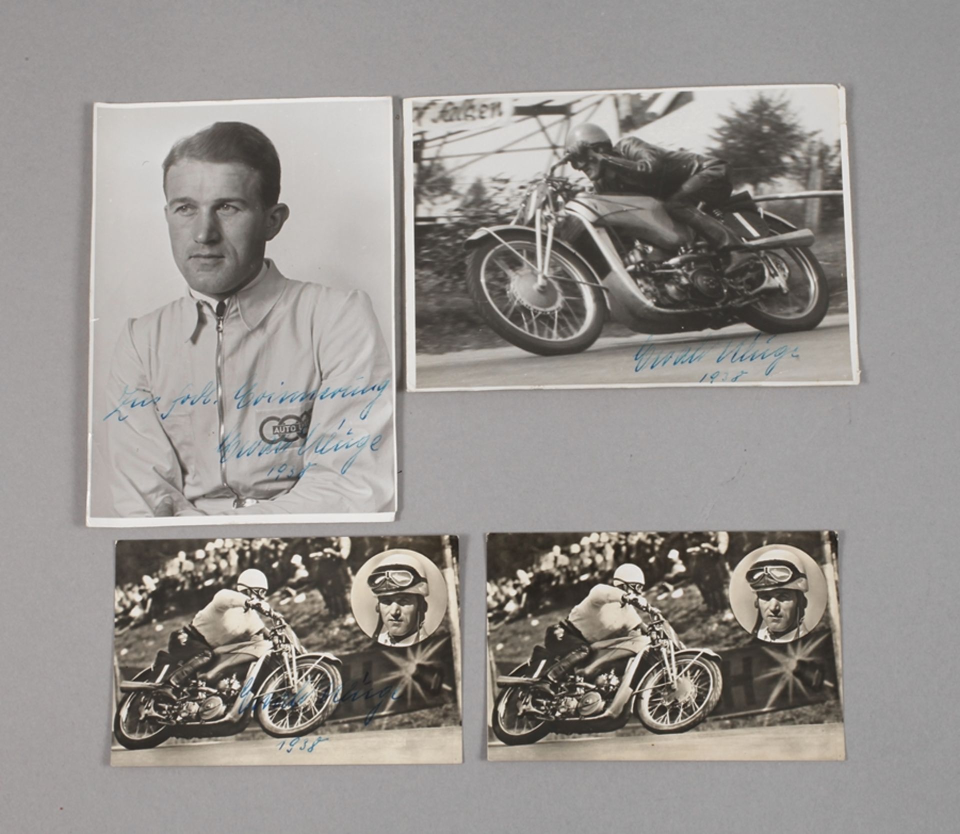 Autogramme Ewald KlugeDeutscher Motorradmeister 1936 und 1937 auf Auto-Union-DKW, auf zwei