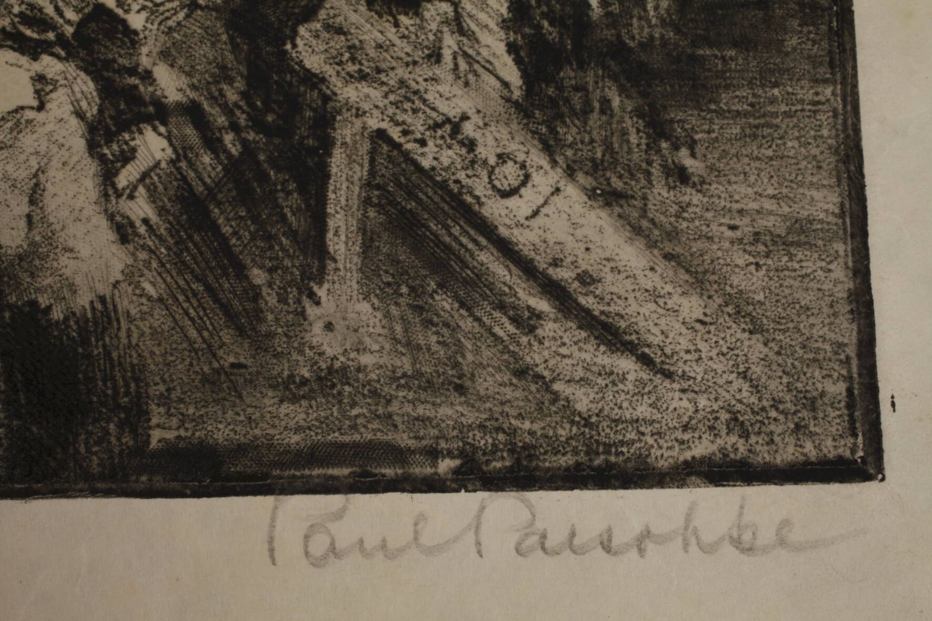 Paul Paeschke, Schlittschuhvergnügenlebhaftes Treiben an einer großen Eisfläche, Radierung, um 1920, - Image 3 of 3
