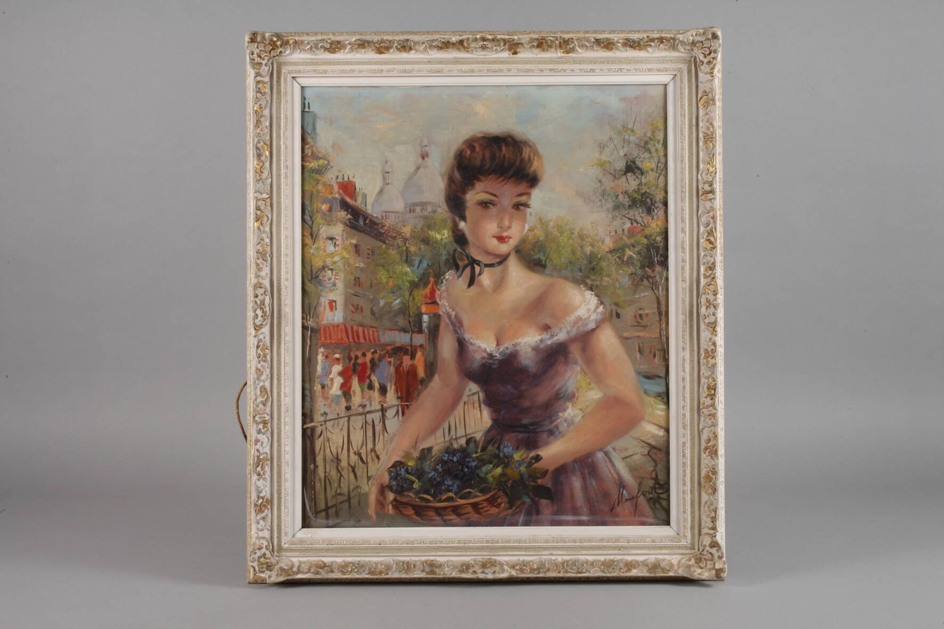Gerhard Merfort, Pariserinjunge Frau, mit Blumenkorb in ihren Händen, leicht pastose Malerei in - Image 2 of 5