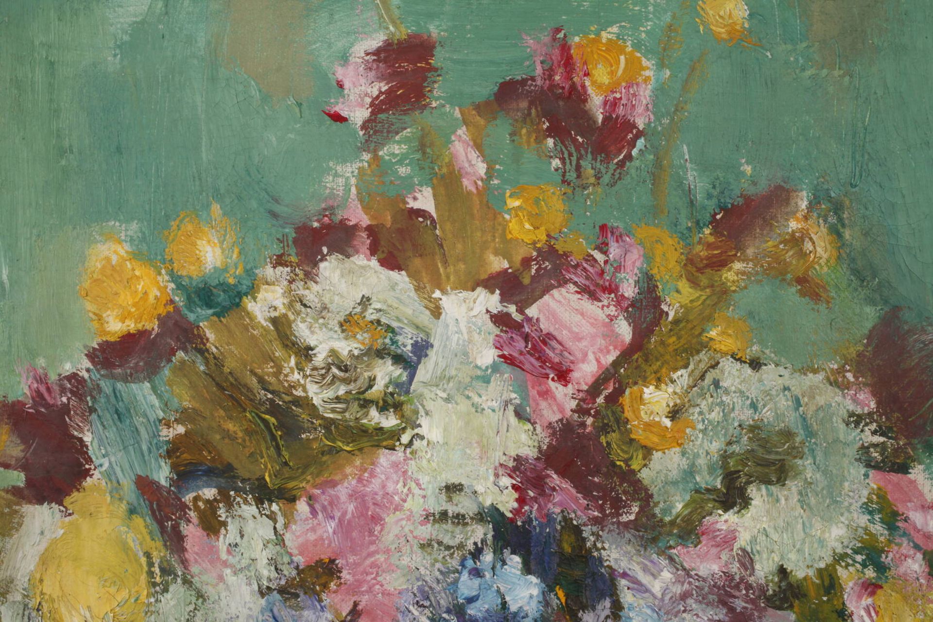 Maria Caspar-Filser, "Strauß mit Wiesenblumen"farbenfrohes Blumenstillleben mit Trollblumen in hoher - Image 4 of 7
