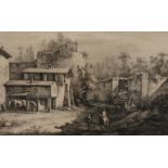 Jean-Jacques de Boissieu, "Der Hufschmied"ländliche Szene mit verfallenen Häusern und Hufschmied,