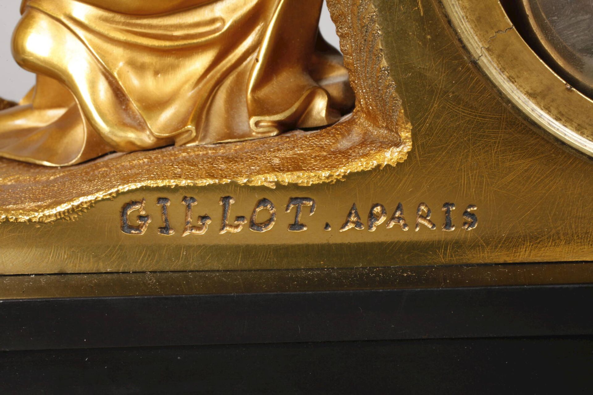 Bronzependule ""Gillot a Paris""rückseitig und auf Ziffernblatt gemarkt, um 1830, klassizistischer - Image 8 of 8