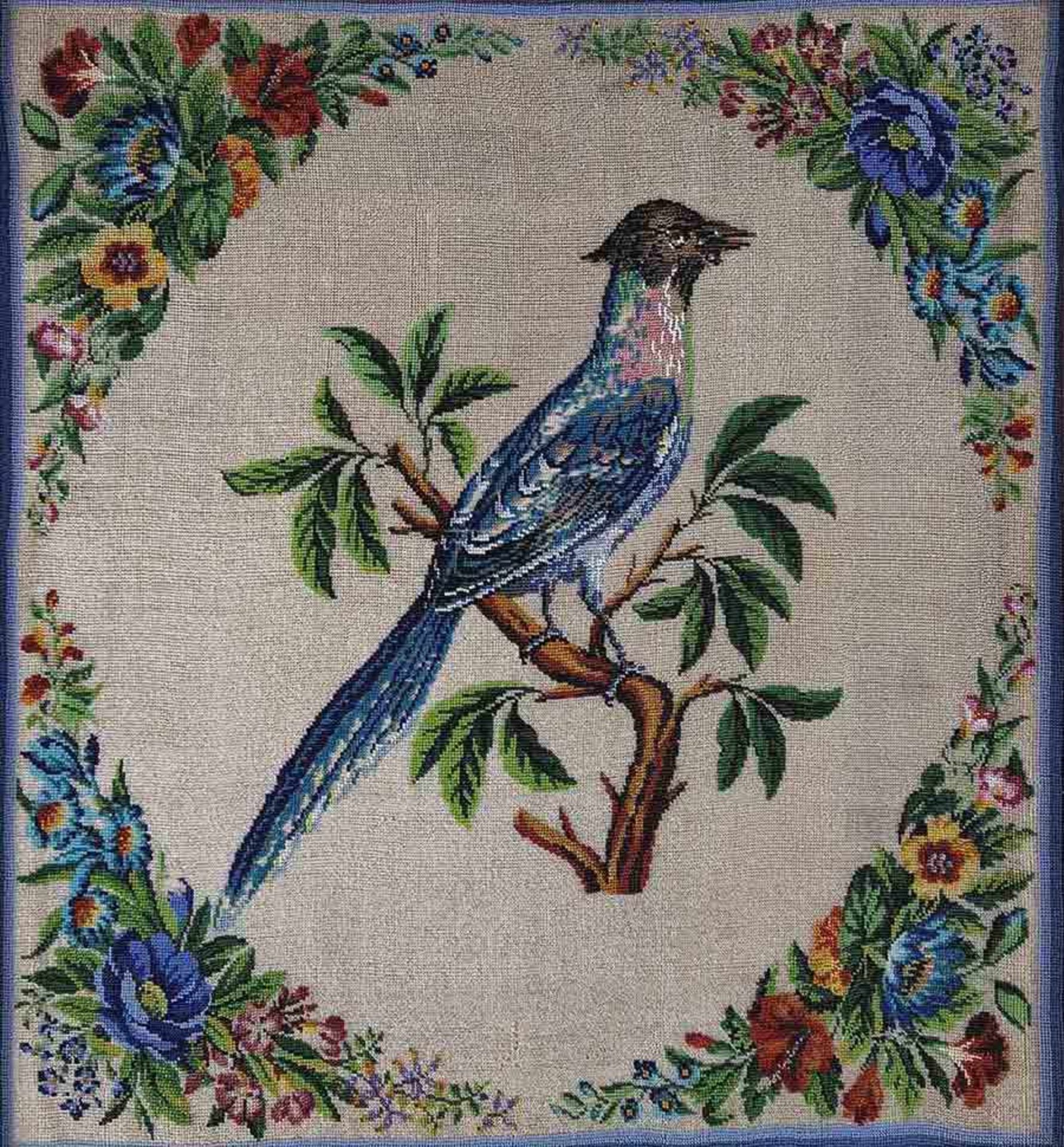 Beadwork Embroidery. Europe. Antique, 19th century. Blue Jay?