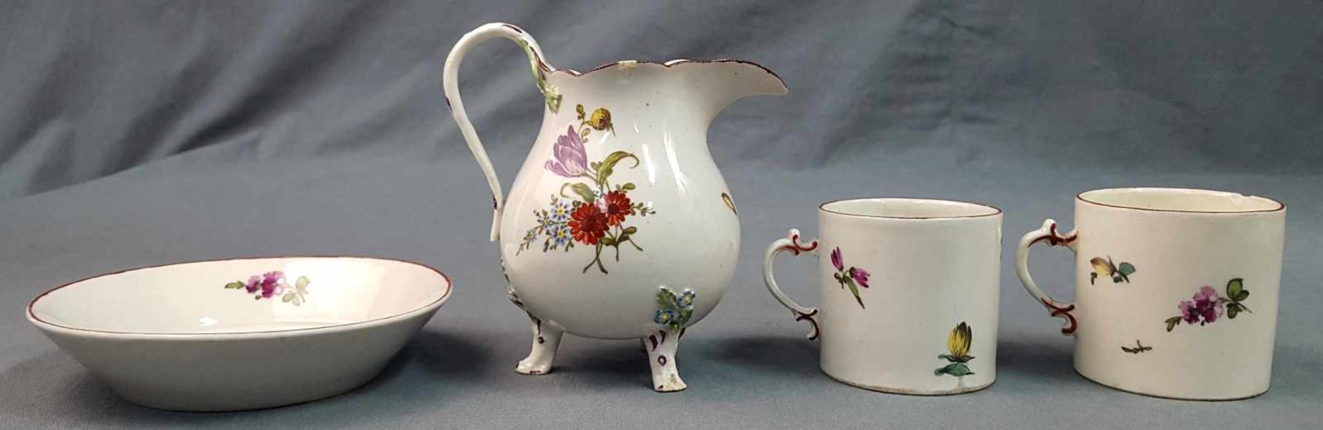 Ludwigsburg porcelain. 2 cups, saucer, milk jug. - Image 4 of 8