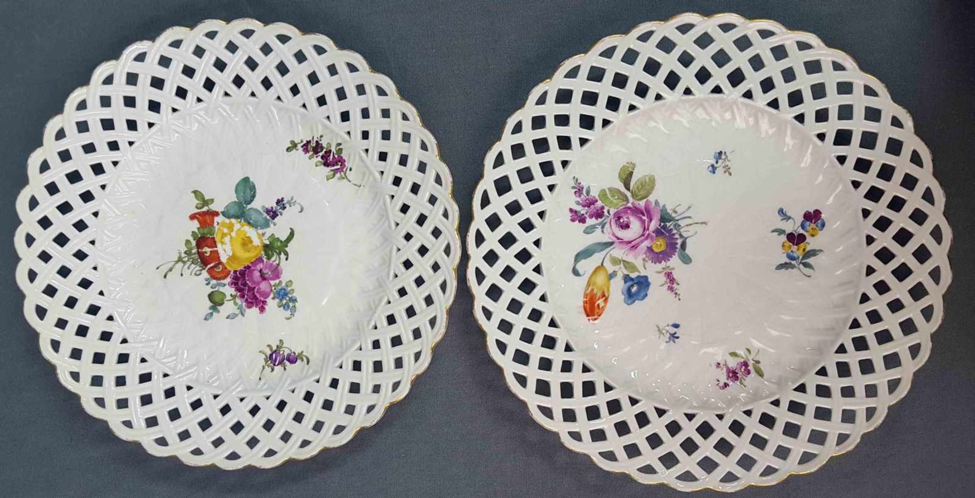 Two Meissen plates, porcelain. Relief structure and openwork edge.