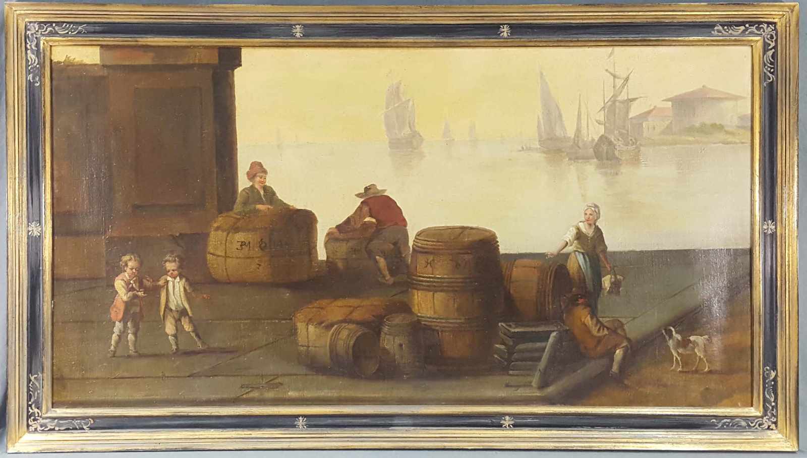 UNSIGNED (XVIII - XIX). Port workers with bales on a quay. - Image 2 of 6