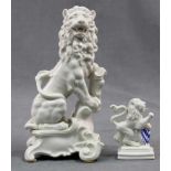 2 Nymphenburg Porcelain figures. Lions. Up to 23 cm high.