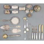 Boxes, cutlery, napkin rings, hand mirror.